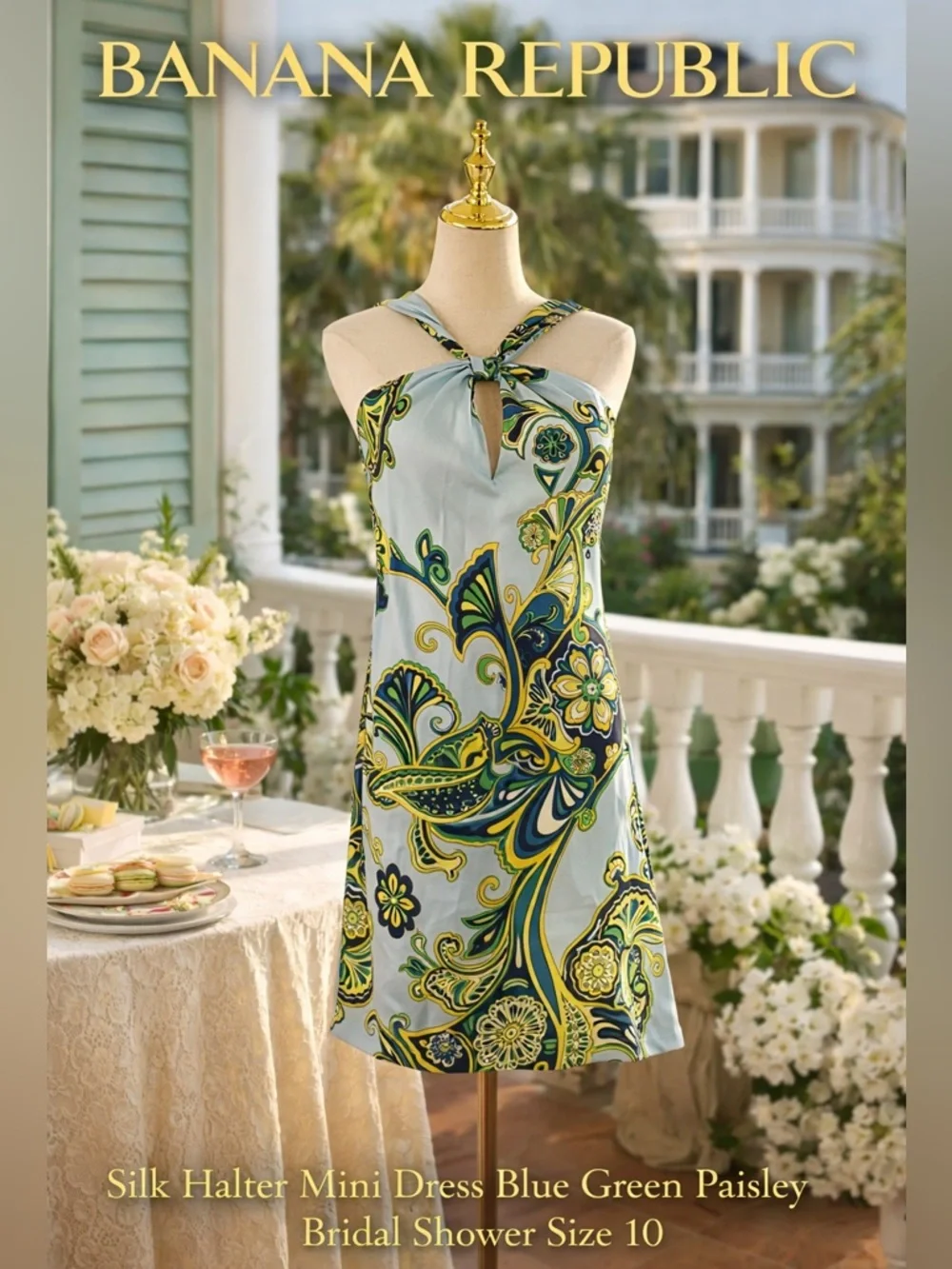 Banana Republic,Silk Halter Mini Dress  Paisley Resort Bridal Shower,EUC,Size 10 - Picture 4 of 8